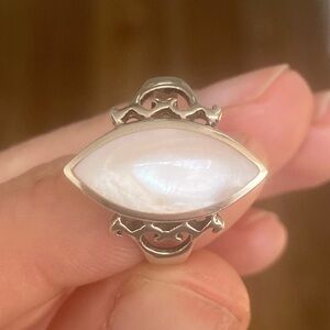Vintage sterling silver marquise cut estate ring, mother of pearl, size 8